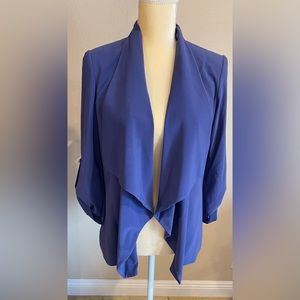 Calvin Klein Cornflower Blue Open Waterfall Front Jacket with Roll Up Sleeves.